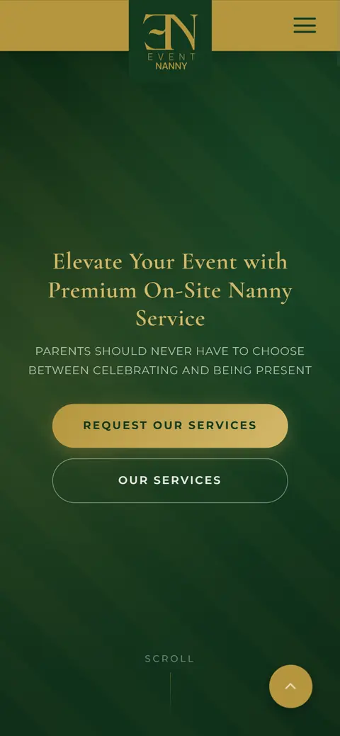 Event Nanny CA website on a phone, built by Account4Web