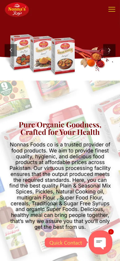 Nonnas Foods website on a phone, built by Account4Web