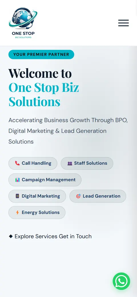 One Stop Biz Solutions website on a phone, built by Account4Web
