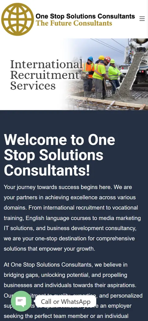 One Stop Consultant website on a phone, built by Account4Web
