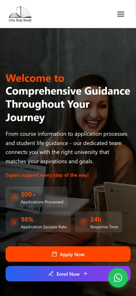 One Stop Study website on a phone, built by Account4Web