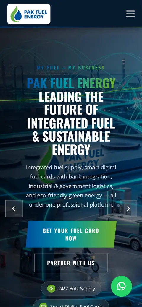Pak Fuel Energy website on a phone, built by Account4Web