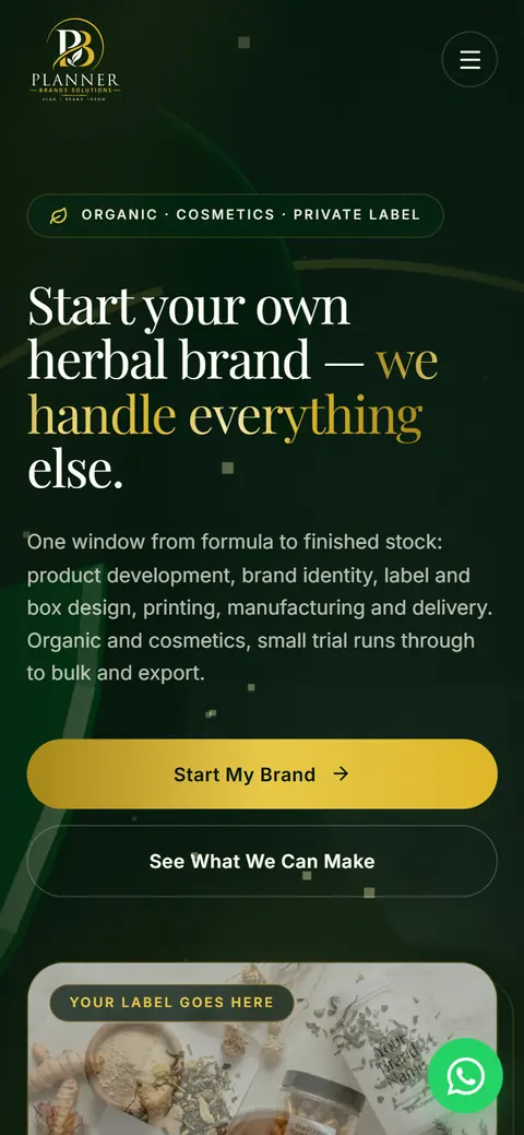 Planner Brands website on a phone, built by Account4Web