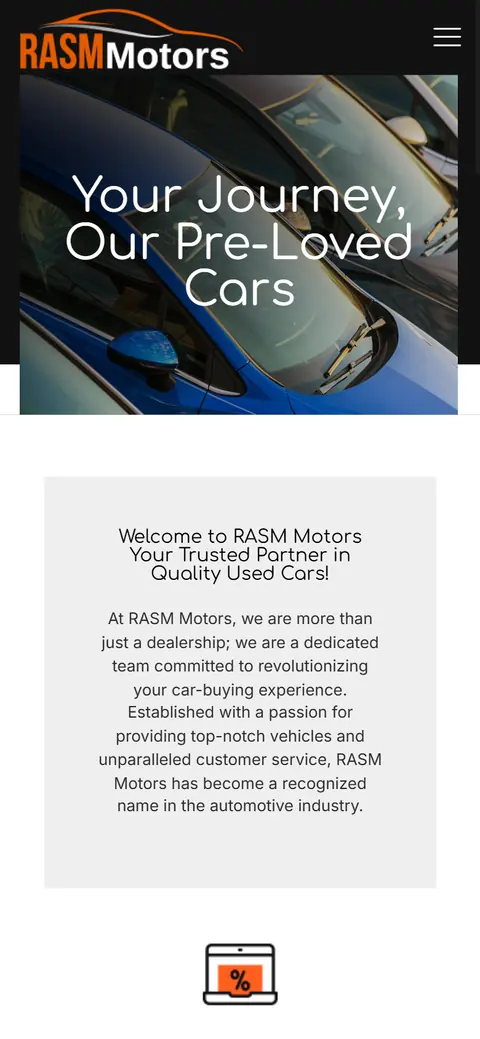 RASM Motors website on a phone, built by Account4Web