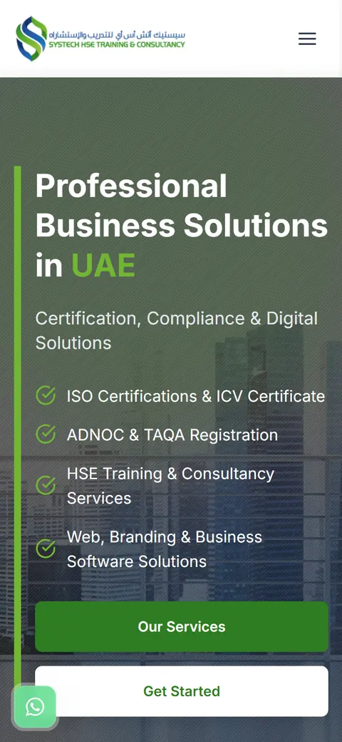 Systech UAE website on a phone, built by Account4Web