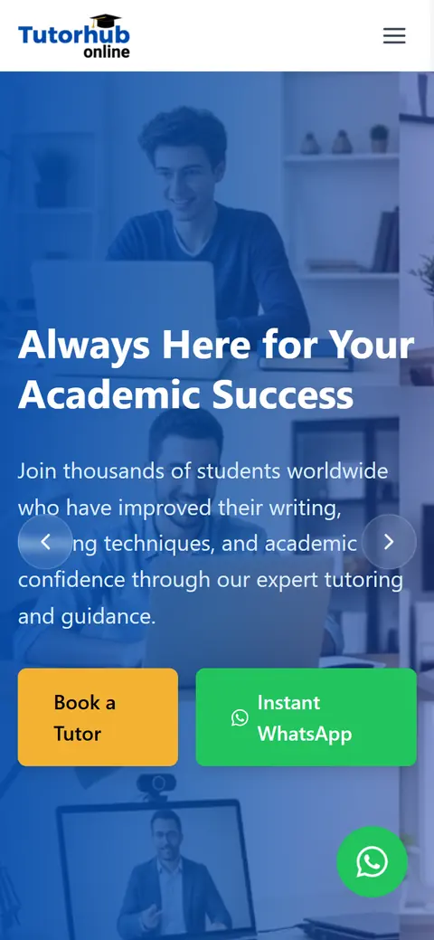 Tutor Hub Online website on a phone, built by Account4Web
