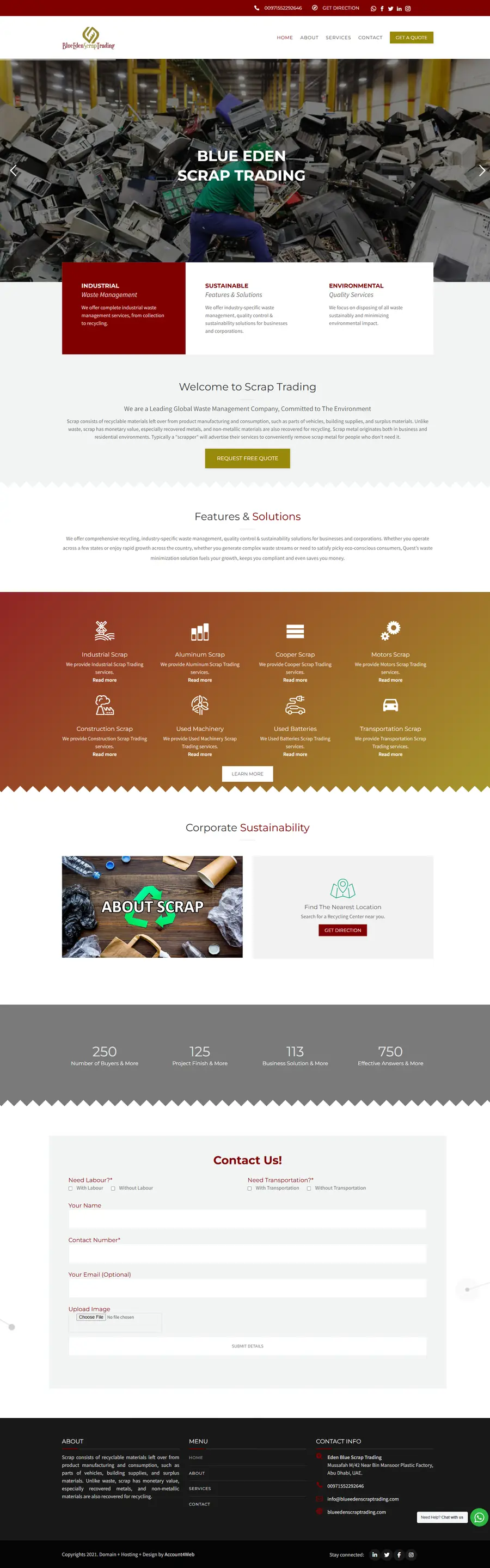 Blue Eden Scrap Trading website, built by Account4Web