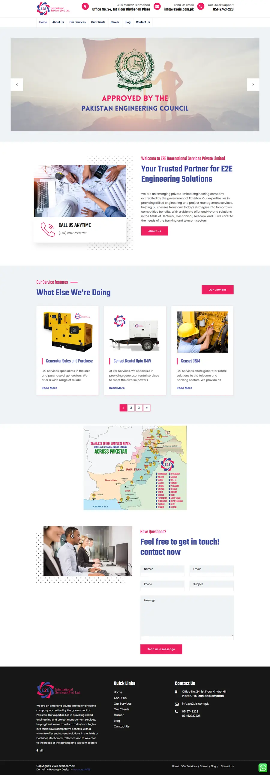 E2E International Services website, built by Account4Web